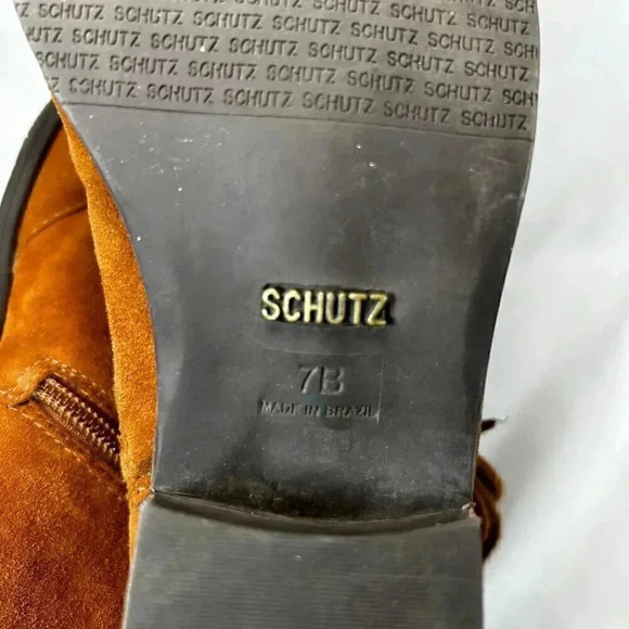 Schutz Euzabia Size 7B Brown Suede Leather Tassel Fringe Boot Zip Western Boho W - Picture 9 of 10